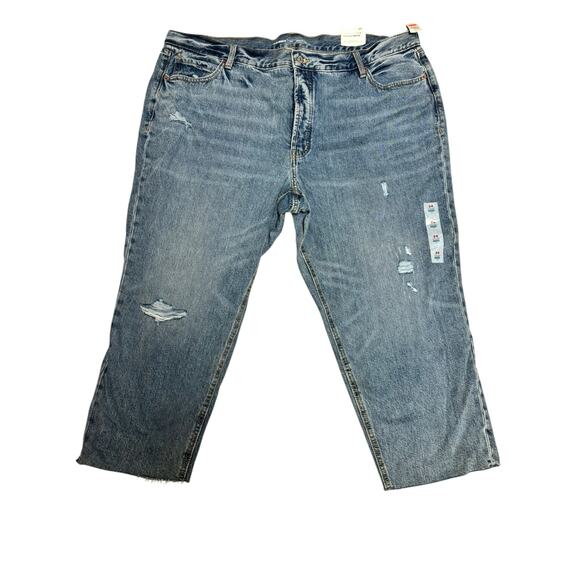Old Navy High Rise Slouchy Straight Cropped Jeans Sz 24 Denim Distressed Casual - Picture 1 of 4